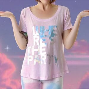 Wildfox • Holographic Iridescent “Where’s the Party” Graphic Tee